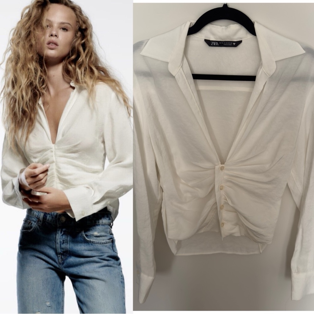 Zara button ruched shirt